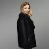 Sheepskin Shearling Jacket for Women in Black Wool