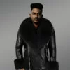 Men’s Premium Leather Jacket with Fur Collar and Handcuffs