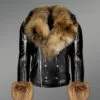 Men’s Leather Jacket with Detachable Fox Fur Collar and Cuffs