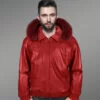 Wine-Color-Pure-Leather-Jacket-with-Real-Fur-Hood