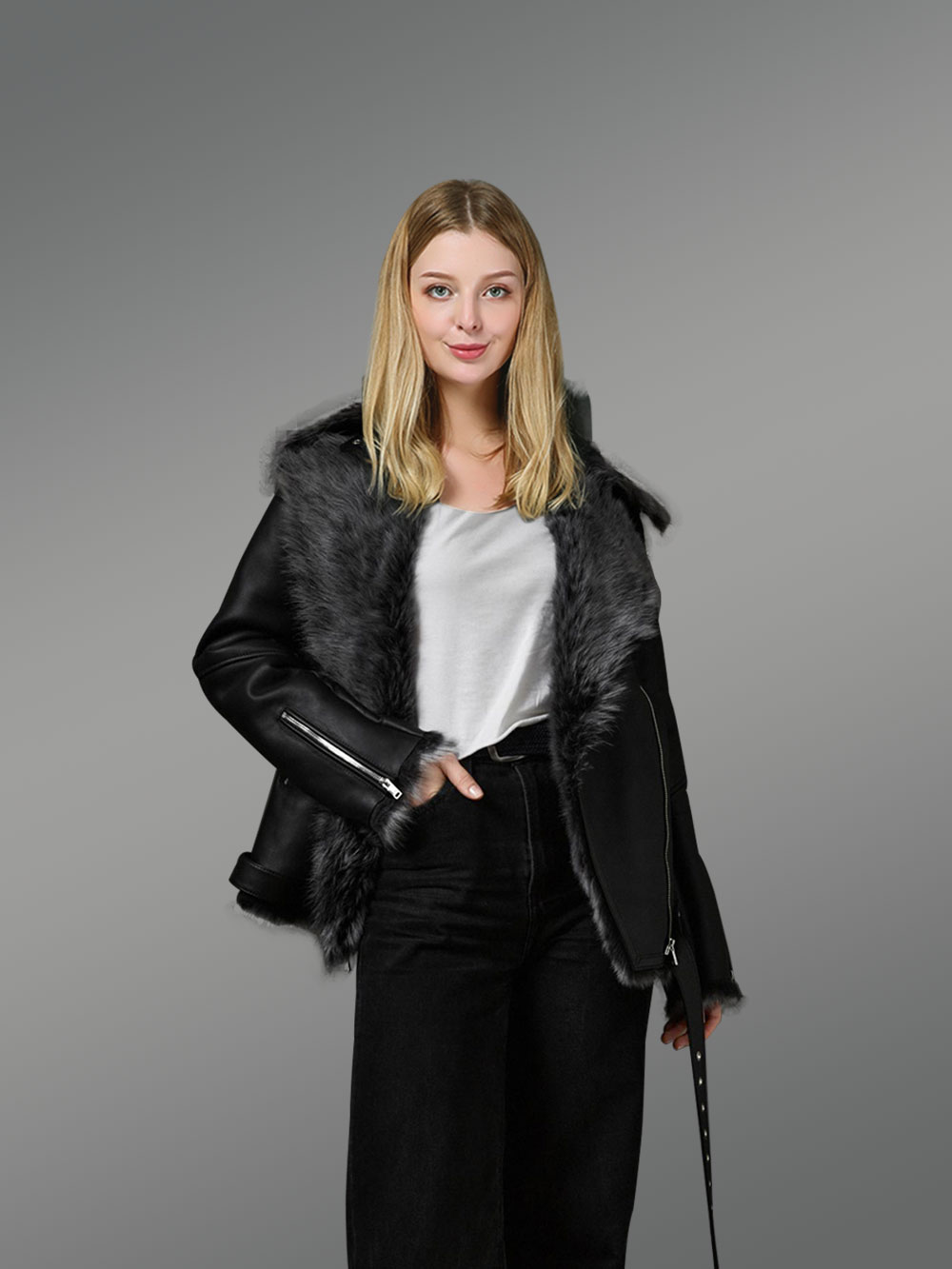 Toscana Shearling Jacket For Women In Black