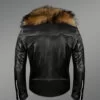 Mens Biker Jacket with Detachable Raccoon Fur Collar