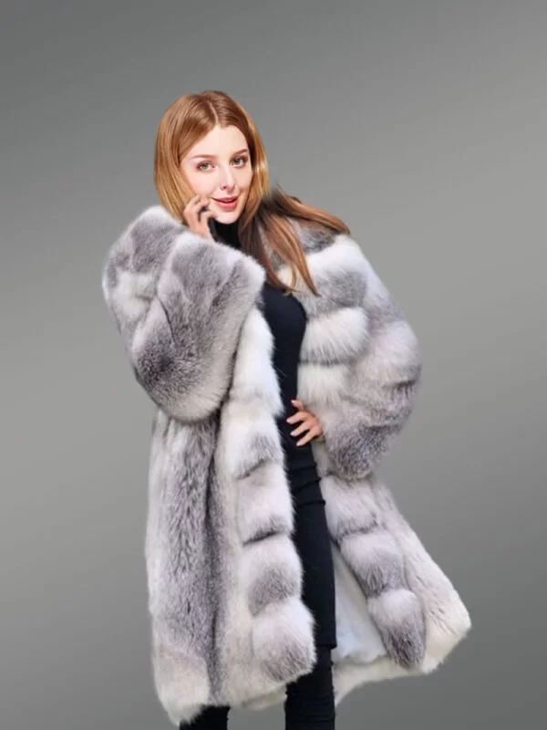Blue Fox Fur Coat for Women