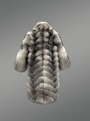 Fox Fur Long Coat in V-Shape style back