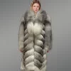 Fox Fur Long Coat in V-Shape style back