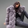 Gray fur outerwear for women