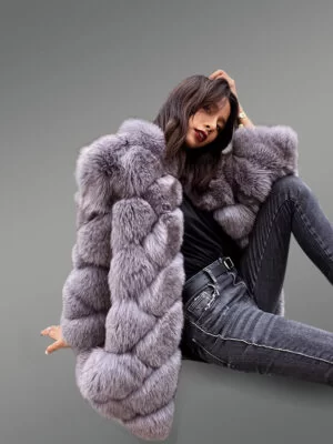 Gray fur outerwear for women