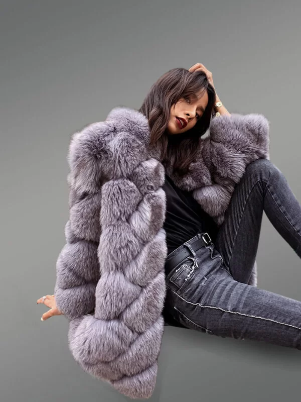 Gray fur outerwear for women