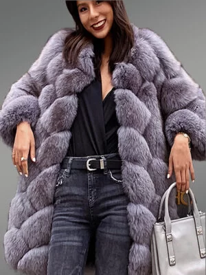 Gray fur outerwear for women
