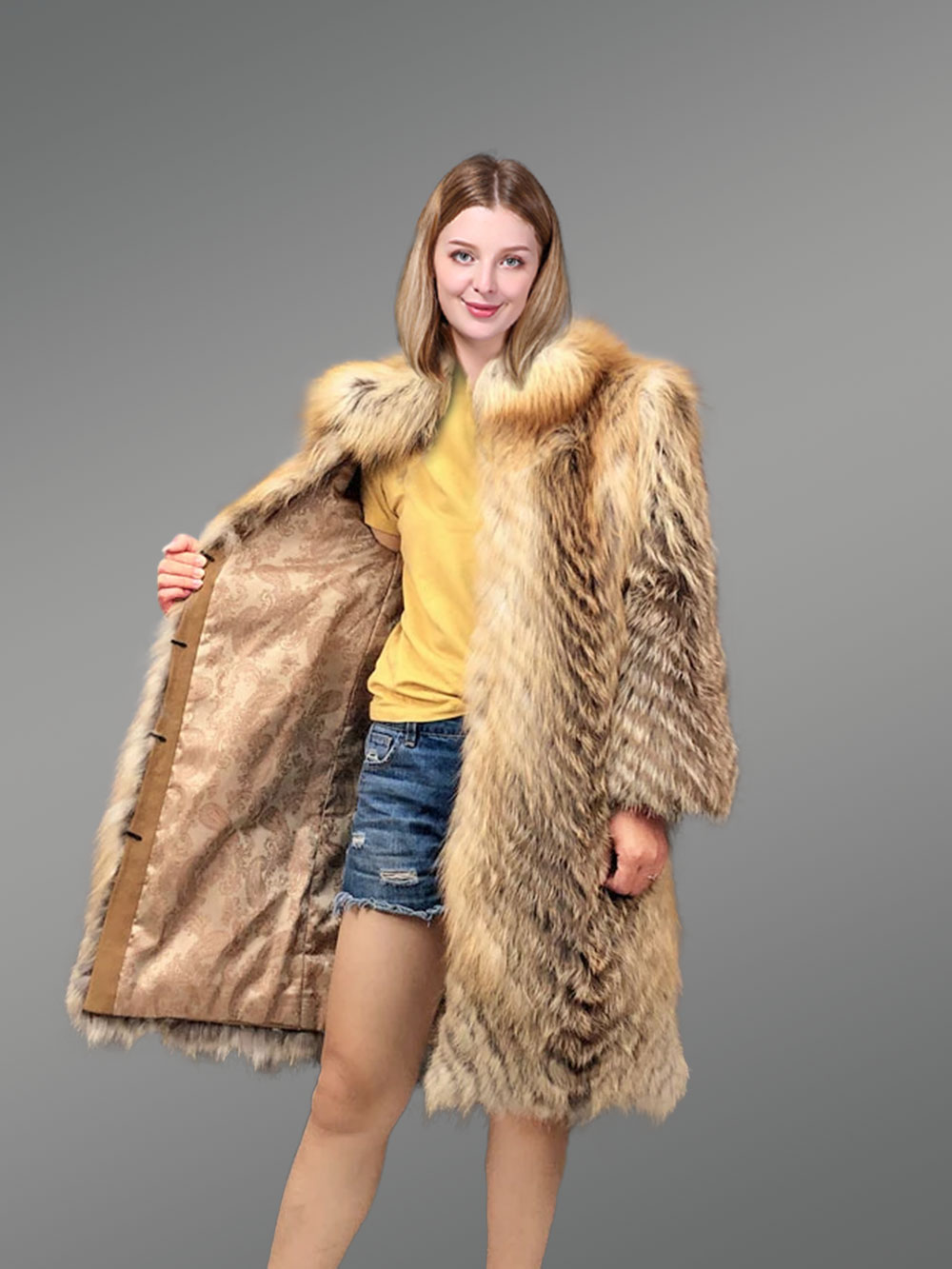 Knitted Fox Fur Coat for Women