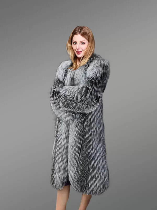 Knitted Silver Fox fur coat for women