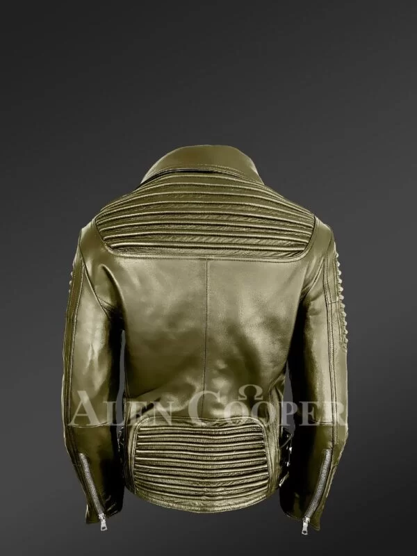 Olive Leather Biker Jacket For Women - Image 3