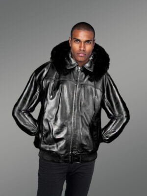 Men's Zipout Hooded Bomber with Fox Fur Trim