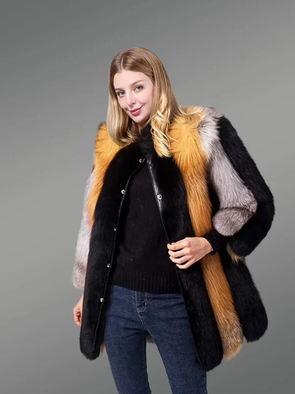 Mid-Length Straight Real Fox Fur Warm Winter Coat for Women