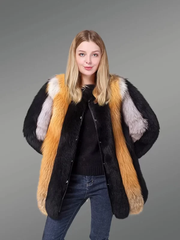 Mid-Length Straight Real Fox Fur Warm Winter Coat for Women