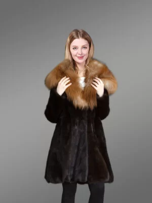 Mink Fur Coat With Red Fox Fur Hood