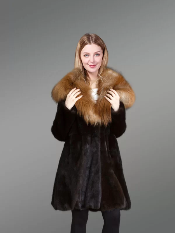 Mink Fur Coat With Red Fox Fur Hood