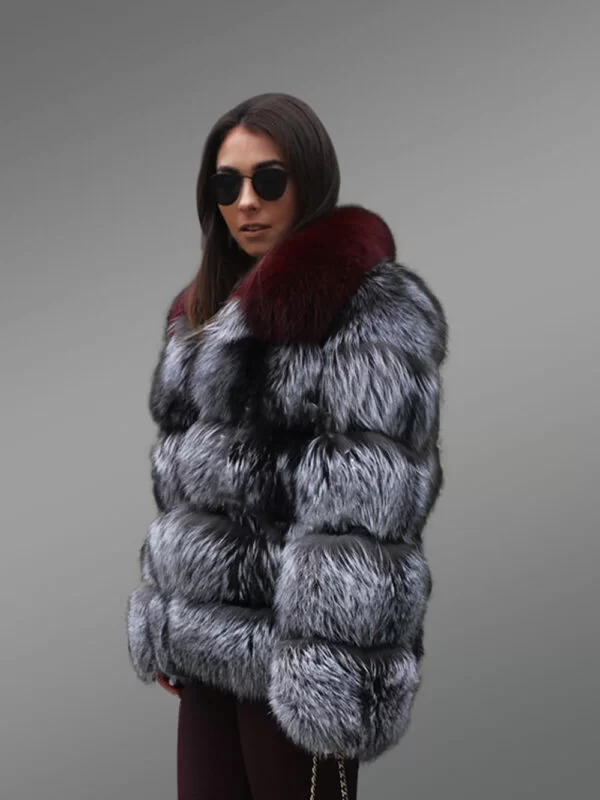 Multi Color Shawl Shoulder Real Fox Fur Winter Coat for Women