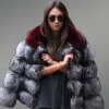 Multi Color Shawl Shoulder Real Fox Fur Winter Coat for Women