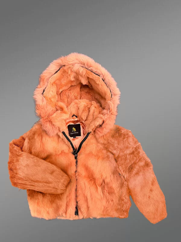 Peach Rabbit Fur Bomber Jacket