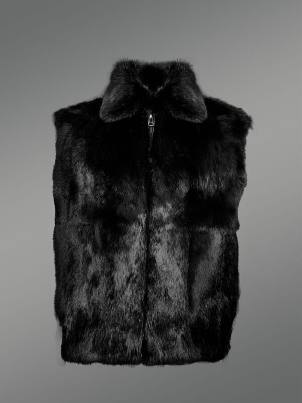 Black Rabbit Fur Vest Sleeveless for Men - Image 3