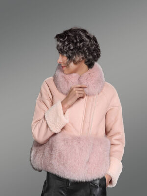 Real Sheepskin-Fur Winter Outerwear in Pink