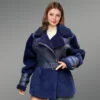 Sheepskin Military Jacket in Royal Blue for Women