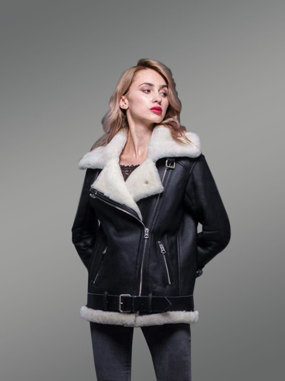 Sheepskin shearling jacket for women In Nappa Black Finish