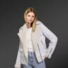 Sheepskin shearling jacket for womens with white fur detailing