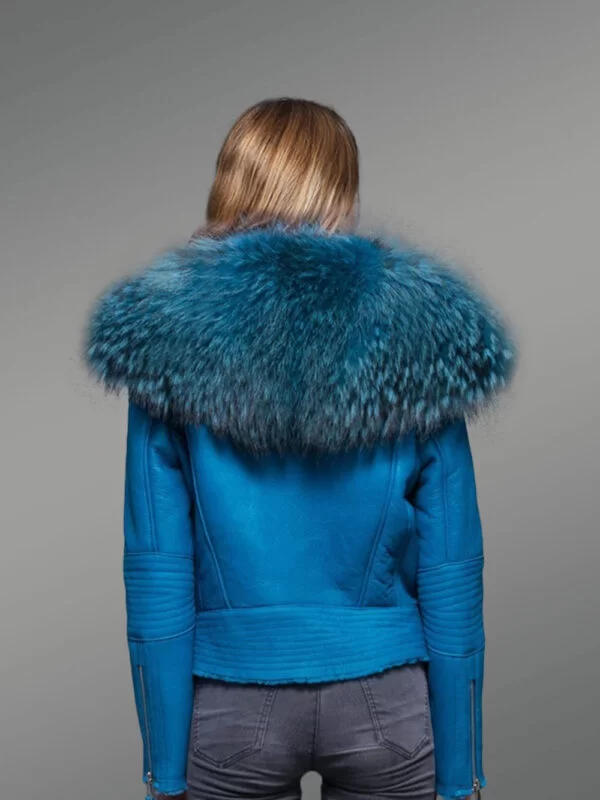 Short blue Shearling Jacket furrik
