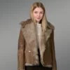 Suede Finish Beige Toscana Shearling Jacket