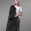 Super Stylish Long Real Fox Fur Black Winter Coat for Women