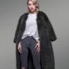 Super Stylish Long Real Fox Fur Black Winter Coat for Women