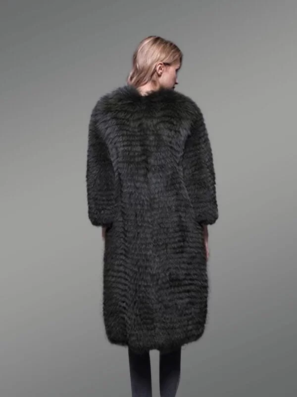 Super Stylish Long Real Fox Fur Black Winter Coat for Women