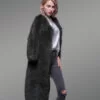 Super Stylish Long Real Fox Fur Black Winter Coat for Women