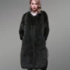 Super Stylish Long Real Fox Fur Black Winter Coat for Women