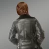 Women shearling jacket in Black Back View
