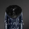 Women's Hand-Made Navy Italian-Finish Biker Jacket with Detachable Black Fox Fur Collar