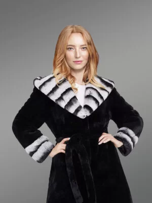 Women’s Long Black Real Rabbit Fur Winter Coat