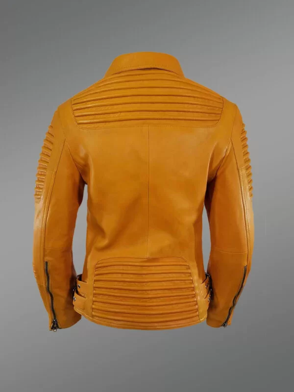 Women's Motorcycle Biker Jacket with Piped Sleeves in Yellow - Image 4