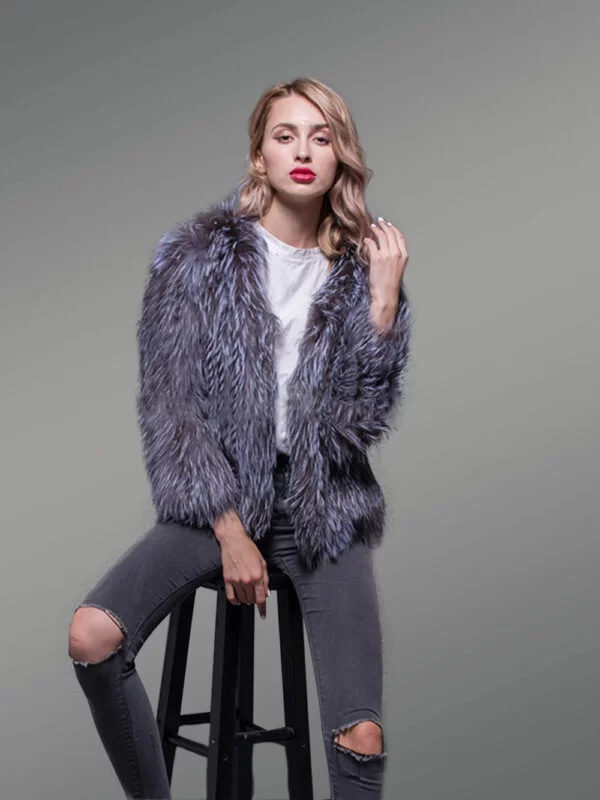 Silver Fox Fur Casual Short Winter Coat