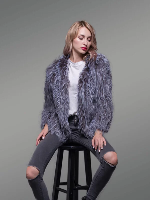 Silver Fox Fur Casual Short Winter Coat