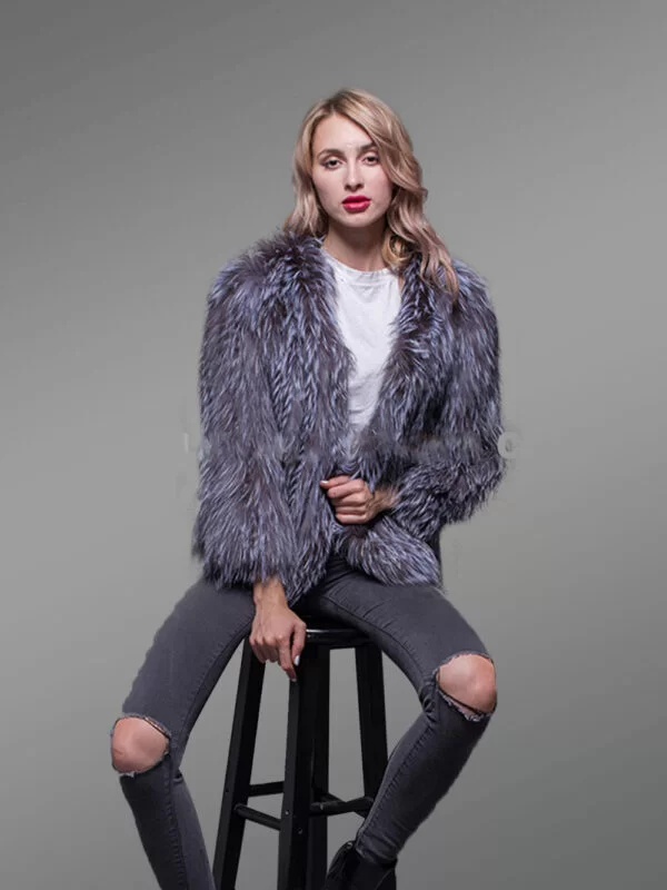 Silver Fox Fur Casual Short Winter Coat