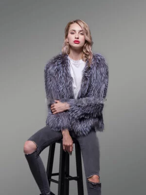 Silver Fox Fur Casual Short Winter Coat