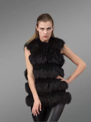 five paragraphed real fox fur winter vest in black (1)