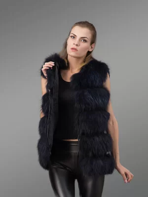 five paragraphed real fox fur winter vest in black (2)