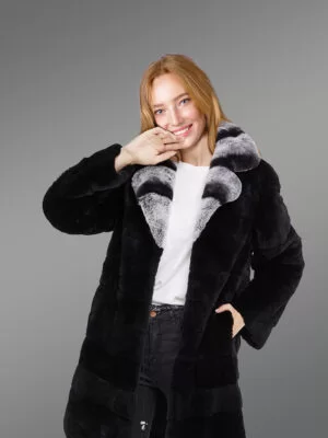 long real fur black warm winter fur coat