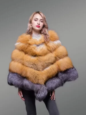 Triangular Poncho Style Multi-Color Real Fur Winter Coat