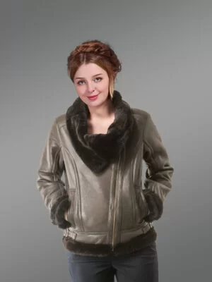 shearling jacket in Light Brown for Women