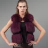 Real Fox Fur Winter Vest in Burgundy